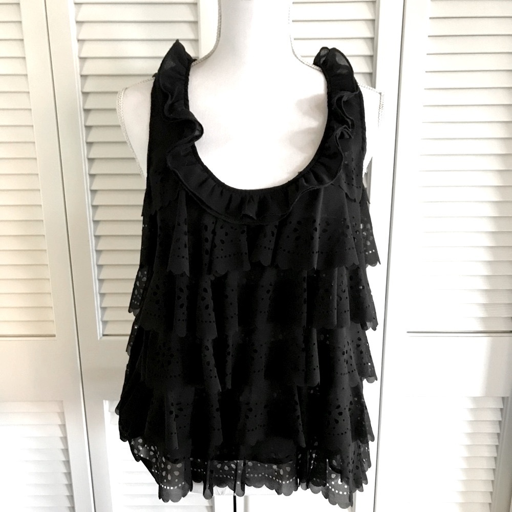 Anthropologie Ark & Co. Black Ruffle Scoop Neck Tank Top Women’s Size Medium